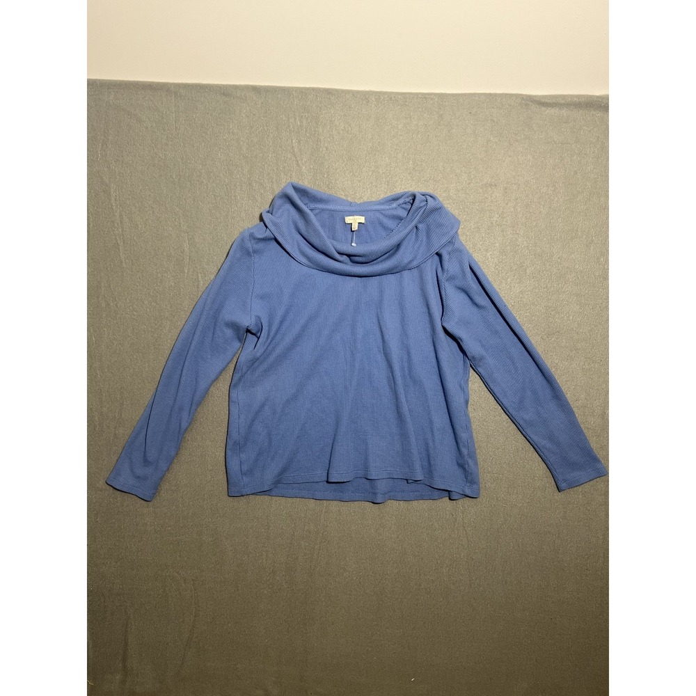 Talbots Women's L Periwinkle Blue Ribbed Cowl Neck Long Sleeve Top Sweater